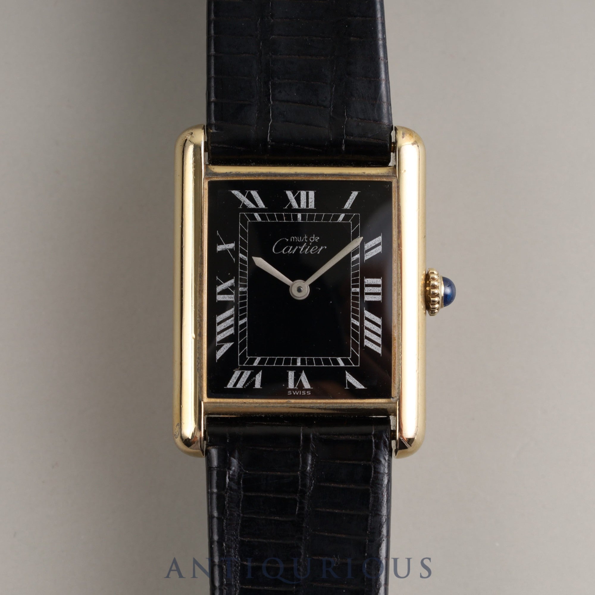 Cartier Must Tank LM Manual winding 19749 o/w Cal.78-1 SV925 Leather Genuine buckle (GP) Black Roman dial Box Warranty (1980)