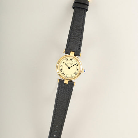 Cartier Must Vendome VLC SM 84978213 / 18 Quartz Cal.690 SV925 Leather Genuine Pin Buckle (GP) Ivory Roman Dial (SWISS MADE表記) Overhauled
