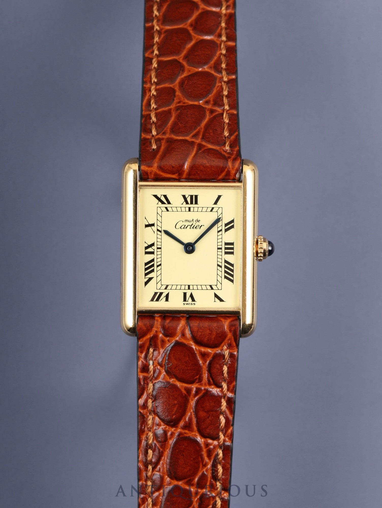 カルティエ マストタンク LM W1002753 / 590005 クォーツ Cal.90 SV925 革 純正尾錠（GP） アイボリーローマン文字盤 箱 オーバーホール