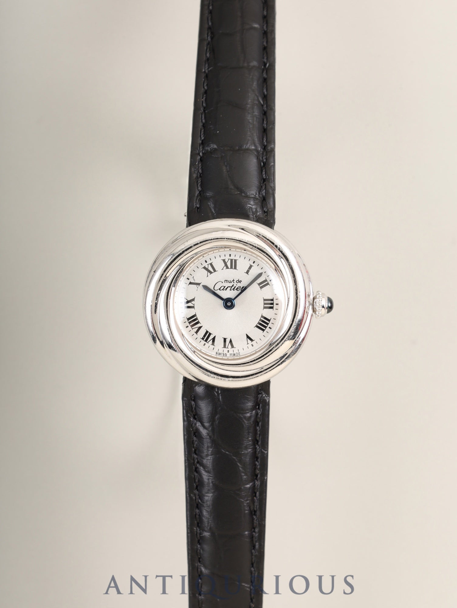 カルティエ マストトリニティ W1014945 / 2439 クォーツ Cal.057 SV925 革 純正Dバックル（SS） シルバーローマン文字盤 箱 オーバーホール済み