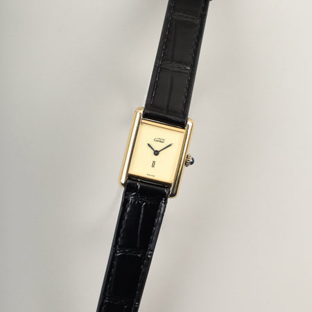 カルティエ マストタンク SM 手巻き Cal.78-1 SV925 革 純正尾錠（GP） アイボリー文字盤（SWISS MADE表記） カルティエブティックにてアフターサービス済み オーバーホール済み