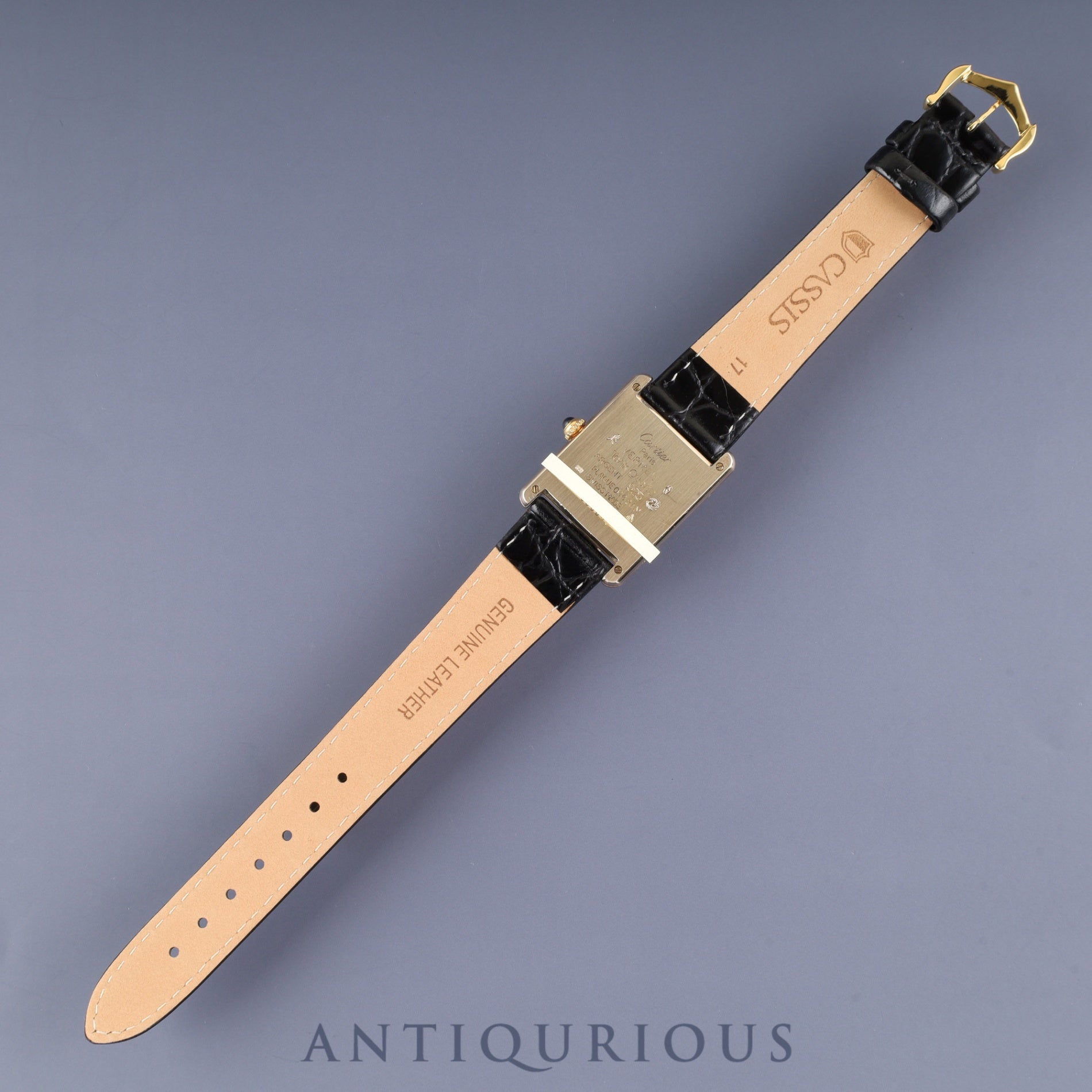 カルティエ マストタンク LM 590005 クォーツ Cal.- SV925 革 純正尾錠（GP）ブラック飛びローマン文字盤 1982年頃～1995年頃 カルティエブティックにてコンプリートサービス済み