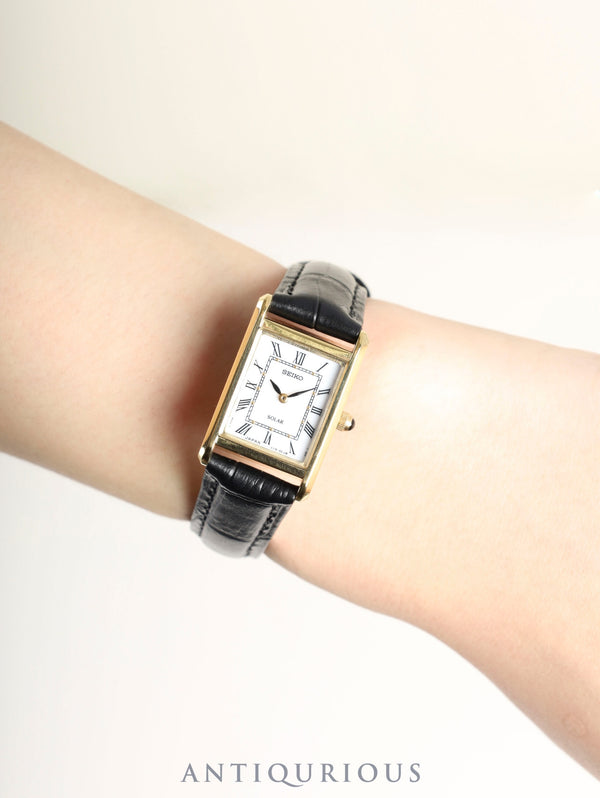 セイコー SUP250P/V115-0BD0 北米限定逆輸入モデル ソーラー GP/SS 革 純正尾錠（GP）ホワイトローマン文字盤 オーバーホール済み