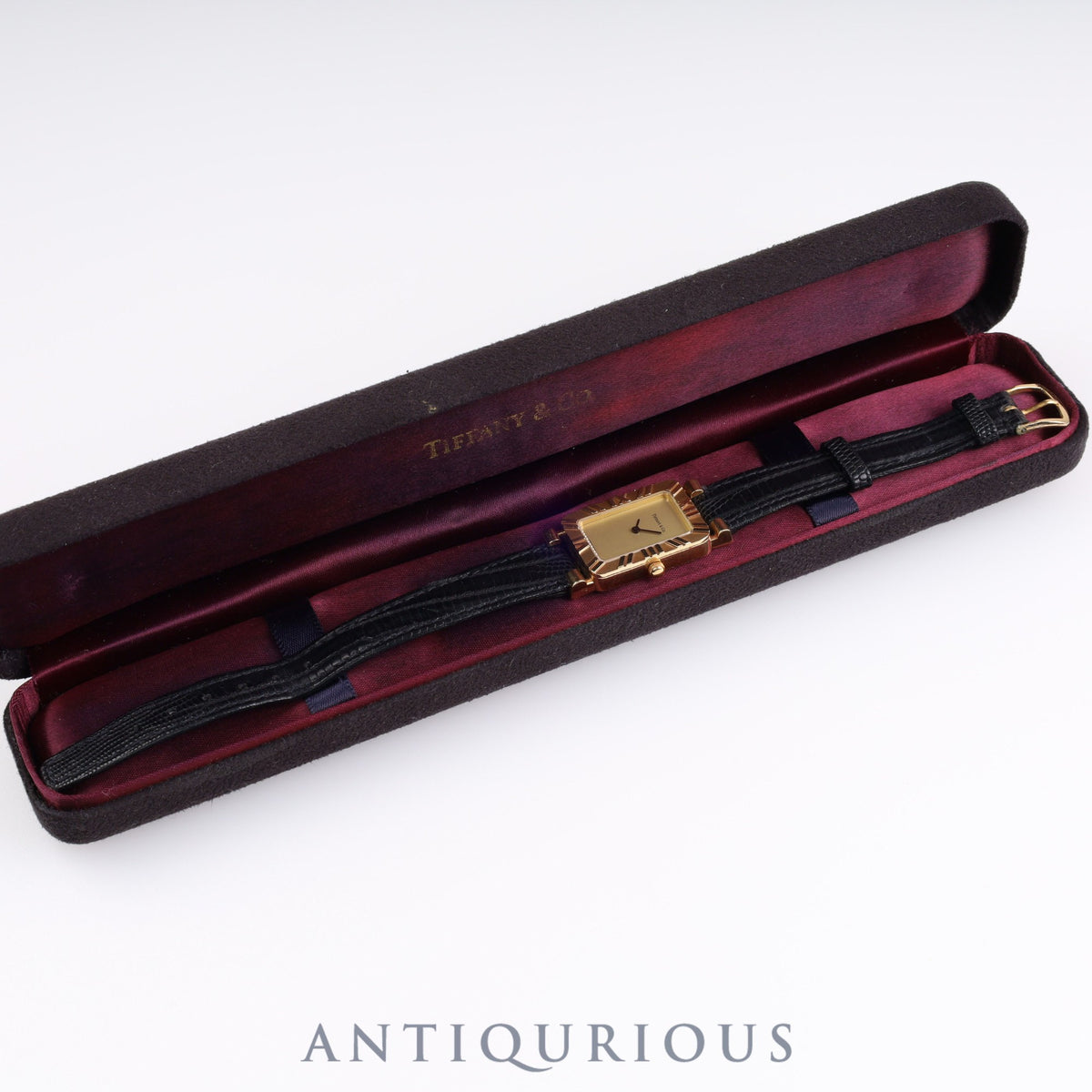 Tiffany Atlas YG CASE Quartz Cal.976 001 YG Leather Champagne Dial Box