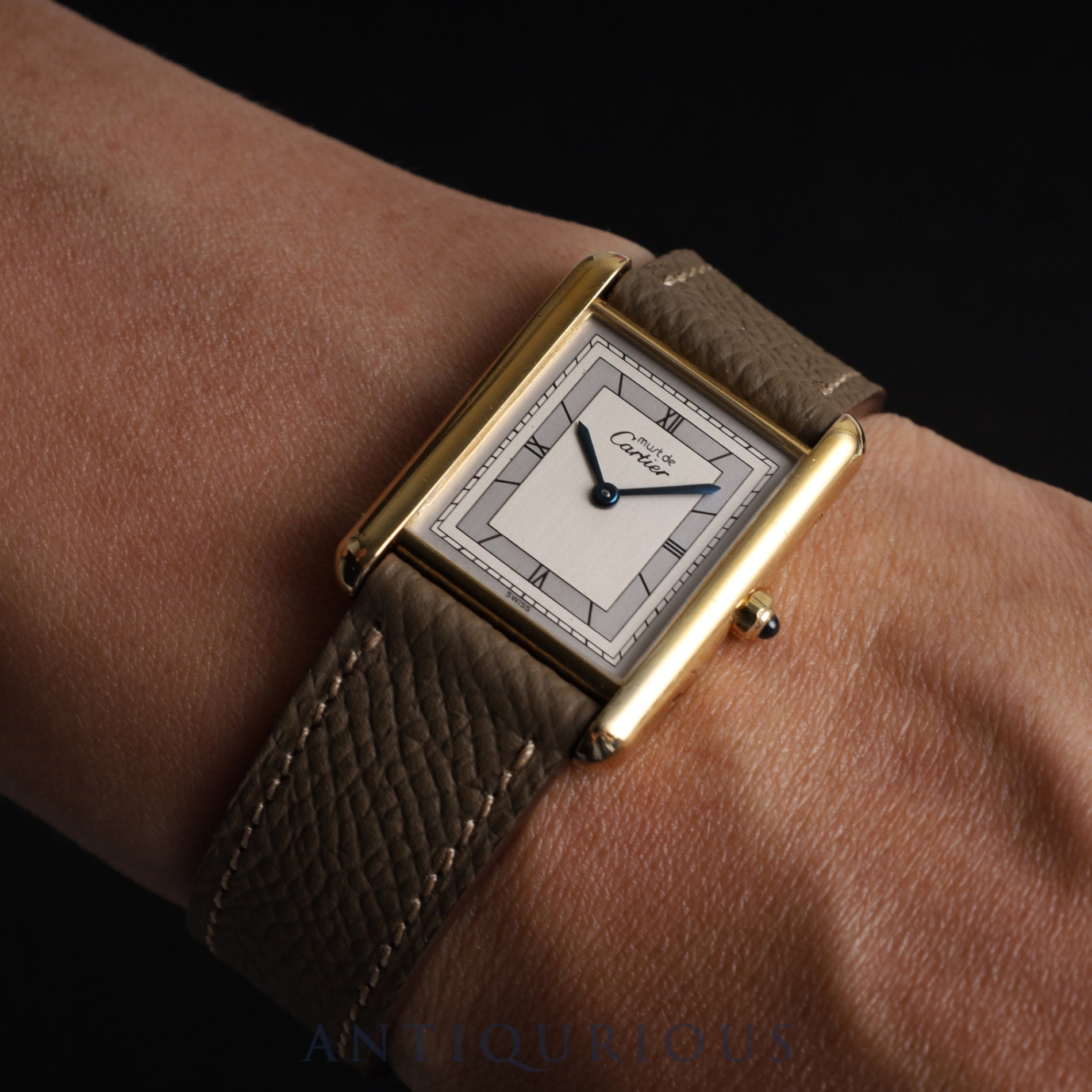 Cartier Must Tank LM 6 81006 Quartz Cal.81 SV925 Leather Genuine Buckle (GP) Silver Flying Roman Dial Overhauled