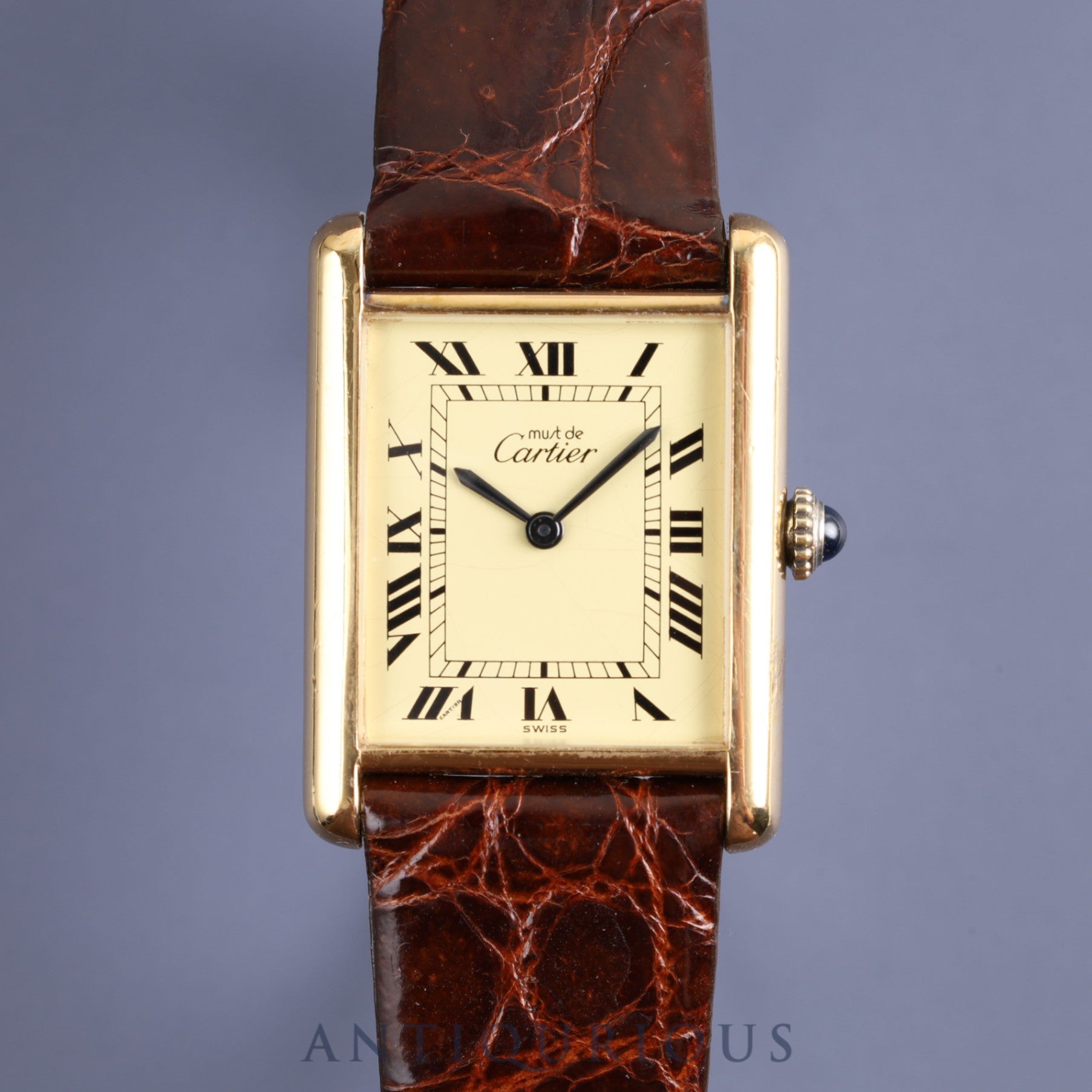 CARTIER カルティエ MUST TANK LM マストタンク LM 手巻き Cal.78-1 925 革 純正尾錠（GP）アイボリーローマン文字盤 オーバーホール済み