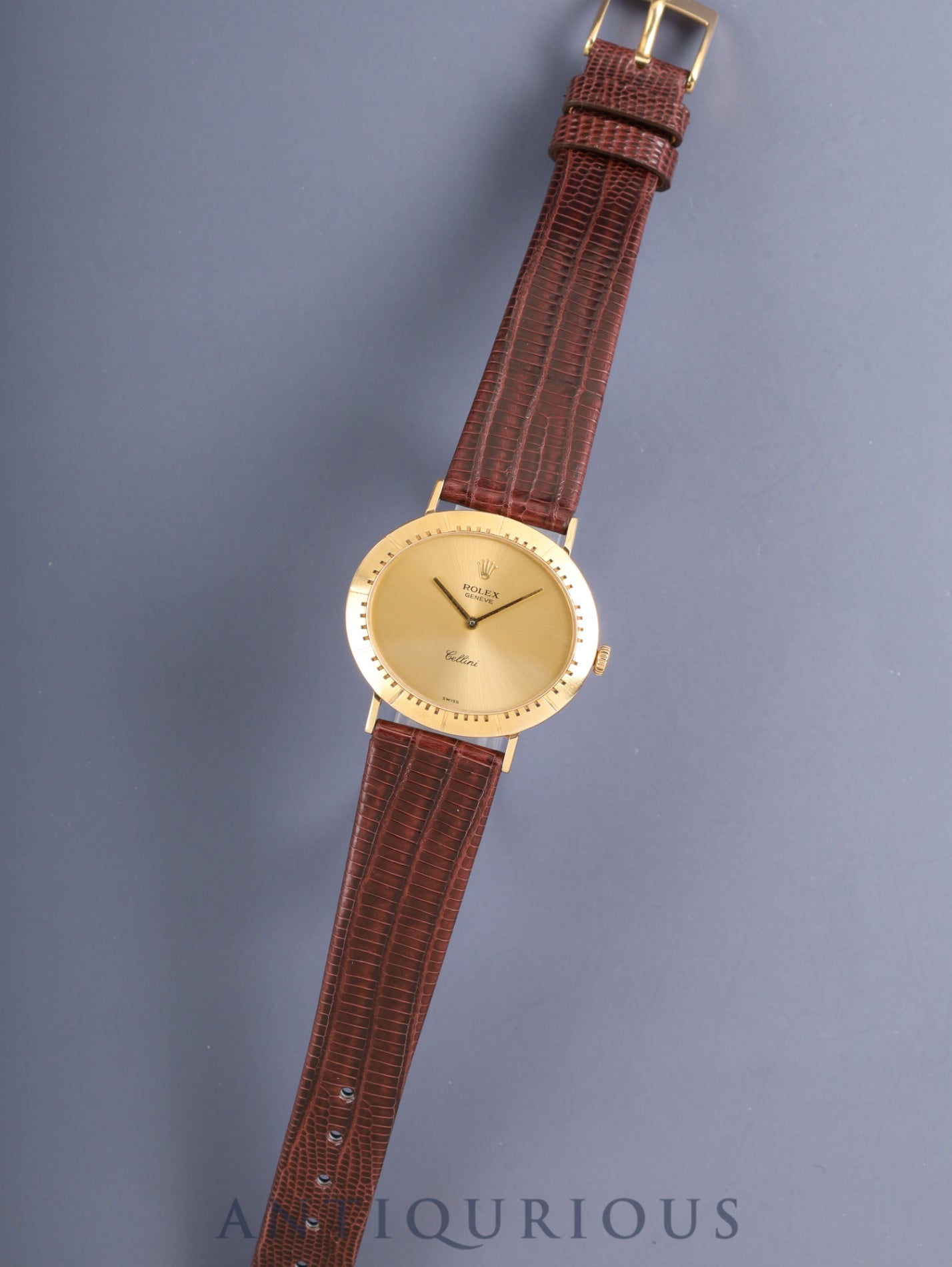 Rolex Cellini 4083 Manual Winding Caliber 1601 750YG Leather Watch with Genuine Pin Buckle (GP) Champagne Dial E Series (1990-1991) Overhauled