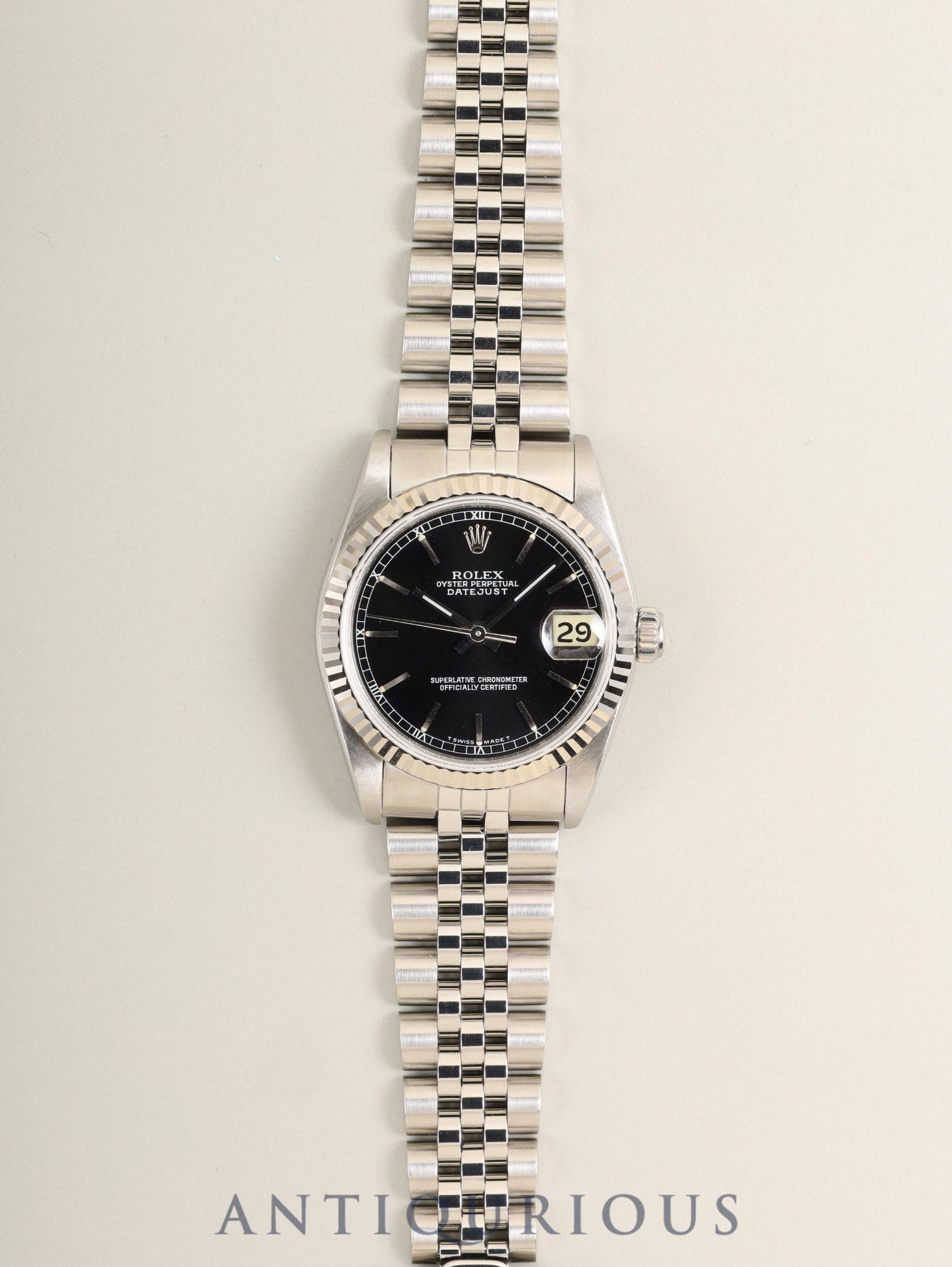 ロレックス デイトジャスト ボーイズ 68274 自動巻き Cal.2135 SS/WG SS ブラック文字盤（T SWISS MADE T表記）L番（1989年～1990年）保証書 オーバーホール済み