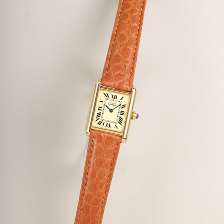 カルティエ マストタンク MM W1017354 / 2415 クォーツ Cal.057 SV925 革 純正Dバックル（GP）アイボリーローマン文字盤（SWISS MADE表記）オーバーホール済み