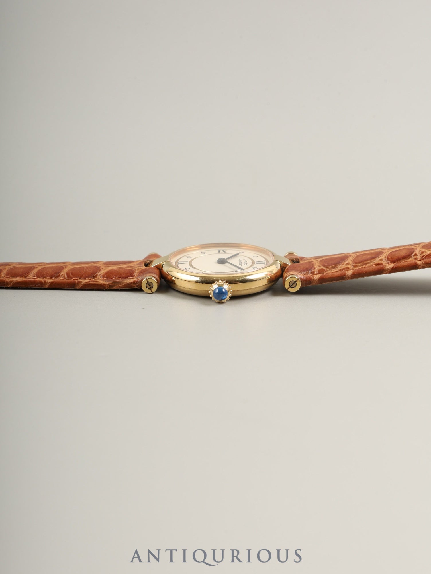 Cartier Must Vendôme VLC SM 590004 Quartz SV925 Leather Watch with Genuine D-buckle (GP) Ivory 4-point Roman Dial Overhauled