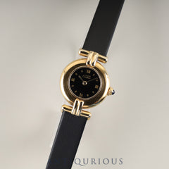 Cartier Must Colisee 590002 Quartz Caliber 690 SV925 Leather Strap with Genuine GP Buckle, Black Roman Dial, Overhauled