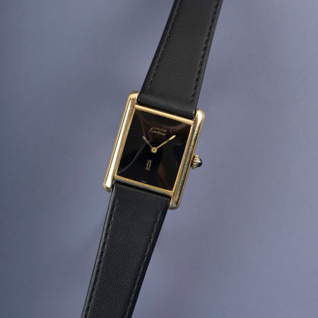 カルティエ マストタンク LM 手巻き Cal.78-1 SV925 革 純正尾錠（GP） オニキス文字盤 オーバーホール済み