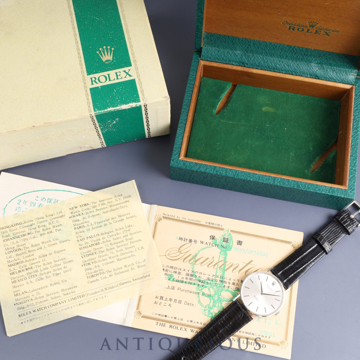 Rolex Cellini 3833 Manual winding Cal.1600 750 Leather Genuine buckle (GP) Silver dial No. 28 (1969) Box, booklet, warranty card Overhauled