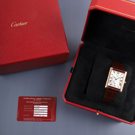 カルティエ タンクルイカルティエ XL W1560003 / 3185 自動巻き Cal.9753MC AU750 革 純正Dバックル（AU750）シルバーギョーシェ文字盤 箱 保証書（2017年） オーバーホール済み