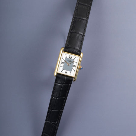 Cartier Must Tank LM 590005 Quartz Caliber 90 SV925 Leather Strap with Genuine D-buckle (GP) Gray Roman Dial with Center Drop, Overhauled and Finished to Look Like New