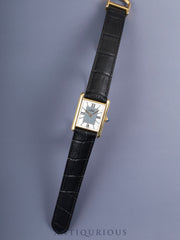 Cartier Must Tank LM 590005 Quartz Caliber 90 SV925 Leather Strap with Genuine D-buckle (GP) Gray Roman Dial with Center Drop, Overhauled and Finished to Look Like New