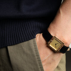 Tiffany Atlas Square T976 001 L3630 Quartz Caliber 976.001 750YG Leather Genuine Buckle (GP) Gold Dial Box Case Booklet Warranty (1996) Overhauled