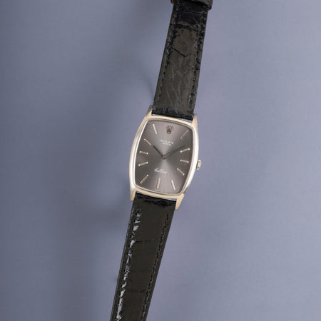 ロレックス チェリーニ 3807 手巻き Cal.1600 18K 750WG 革 純正ピンバックル（SS）グレーグラデーション文字盤 31番（1970年）オーバーホール済み
