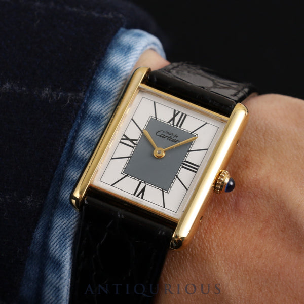 Cartier Must Tank LM 590005 Quartz SV925 Leather Grey Roman Dial Booklet Complete service (full maintenance) completed at Cartier boutique Newly refurbished