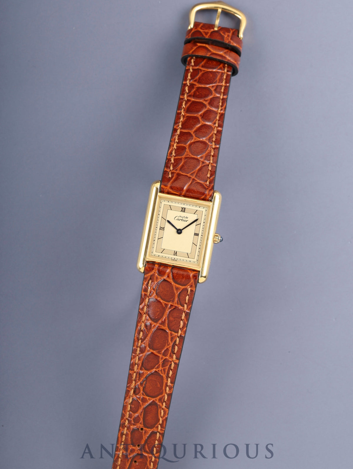 Cartier Must Tank LM 6 81006 Quartz Cal.859 SV925 Leather Original Pin Buckle (GP) Champagne Roman Numeral Dial (SWISS marking) With Original Leather Strap, Polished, Complete Service by Cartier Boutique