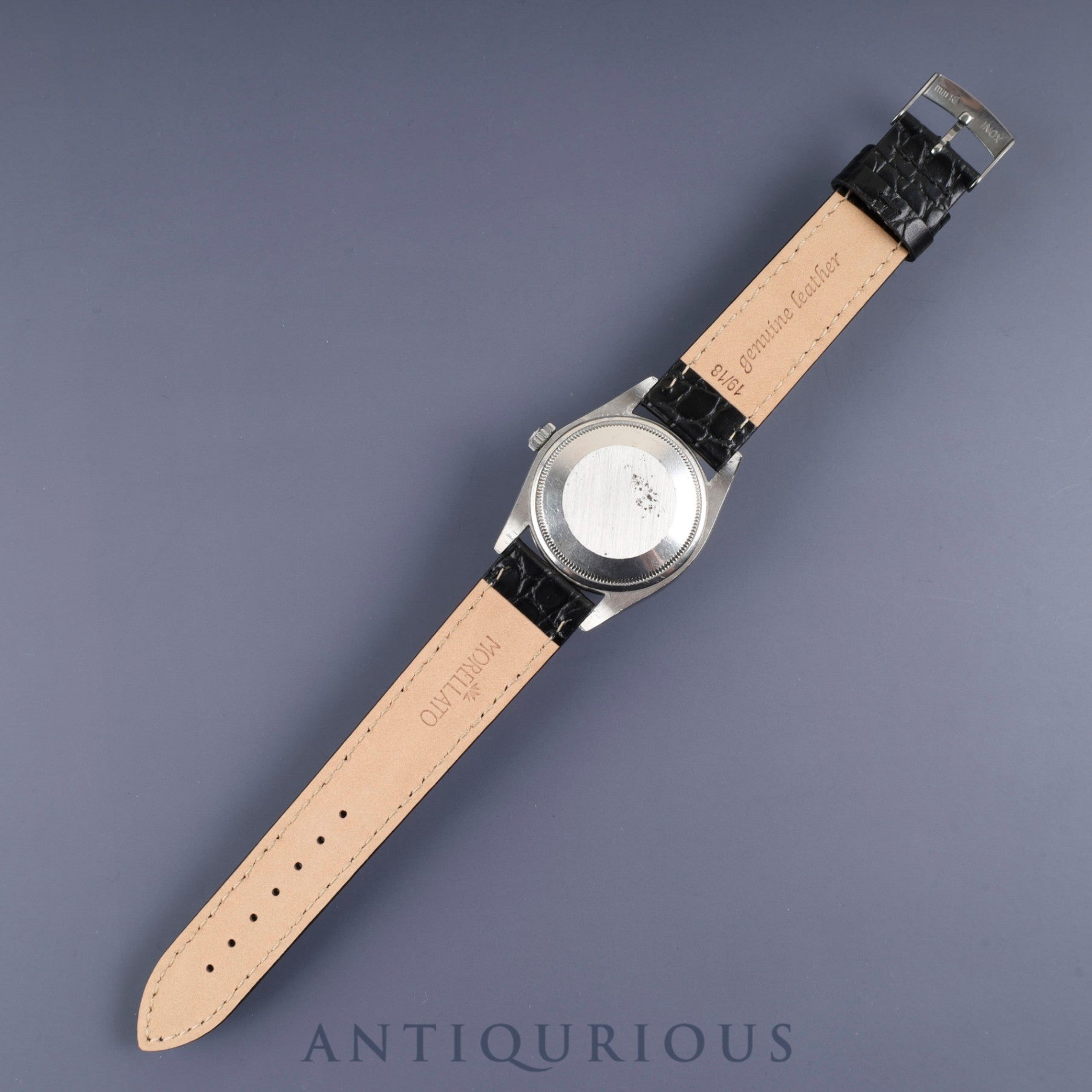 ロレックス  オイスターパーペチュアルデイト 1500 自動巻き Cal.1570 SS 革 社外尾錠（SS）シルバー文字盤 36mm 53番台（1977年）オーバーホール済み