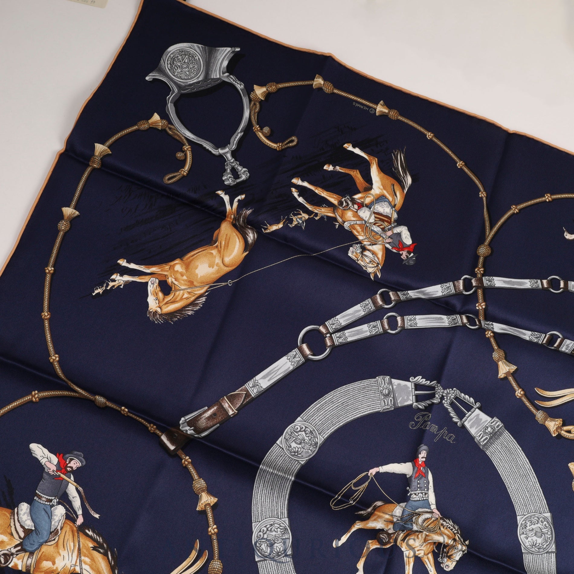 Hermes scarf Carre 70 PAMPA Great Prairie Navy box SILK 100%