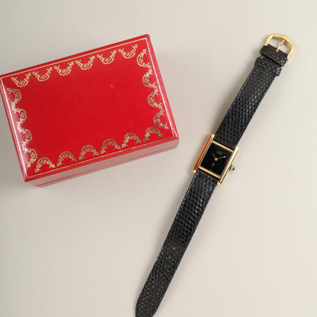 Cartier Must Tank SM Manual winding Cal.78-1 SV925 Genuine leather strap Genuine pin buckle (GP) Onyx dial (SWISS notation) Box Overhauled