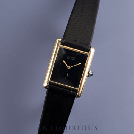 Cartier Must Tank LM Manual winding Cal.78-1 SV925 Leather Genuine buckle (GP) Onyx dial Overhauled