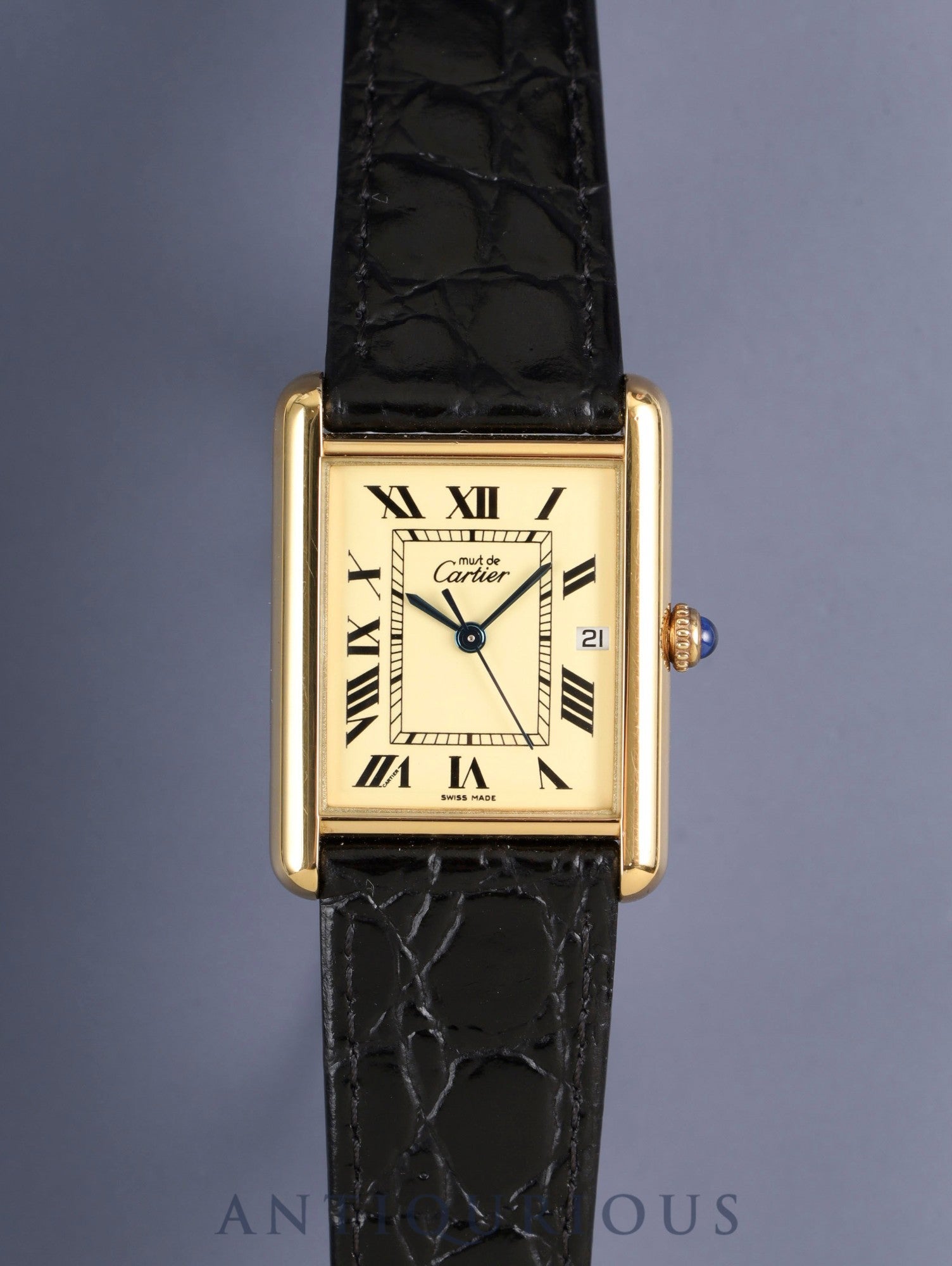 カルティエ マストタンク GM（XL） 2413 クォーツ Cal.687 SV925 革 純正尾錠（GP）アイボリーローマン文字盤 （SWISS MADE表記） オーバーホール済み