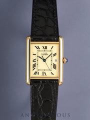 Cartier Must Tank GM (XL) 2413 Quartz Caliber 687 SV925 Leather Strap with Genuine GP Buckle, Ivory Roman Dial (SWISS MADE Marking), Overhauled