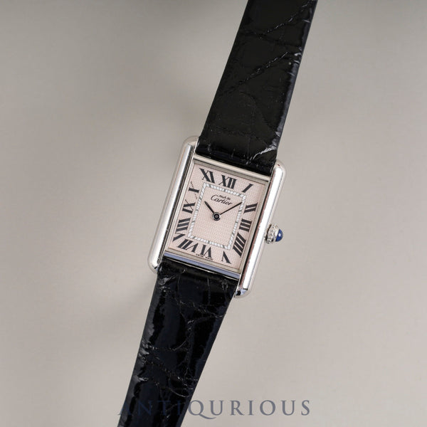 Cartier Must Tank MM 2416 Quartz Caliber 057 SV925 Leather Strap with Genuine Stainless Steel Buckle, Pink Roman Dial, Box, Warranty Card (2000) Booklet, Christmas Limited Edition, Overhauled