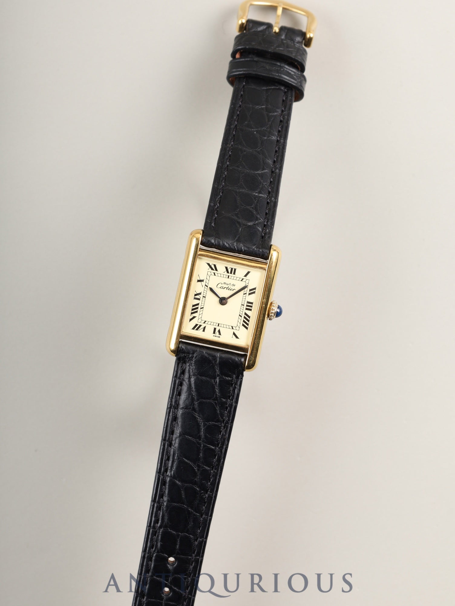 カルティエ マストタンク SM 手巻き Cal.ETA2512 SV925 革 純正尾錠（GP）アイボリーローマン文字盤（SWISS表記）オーバーホール済み