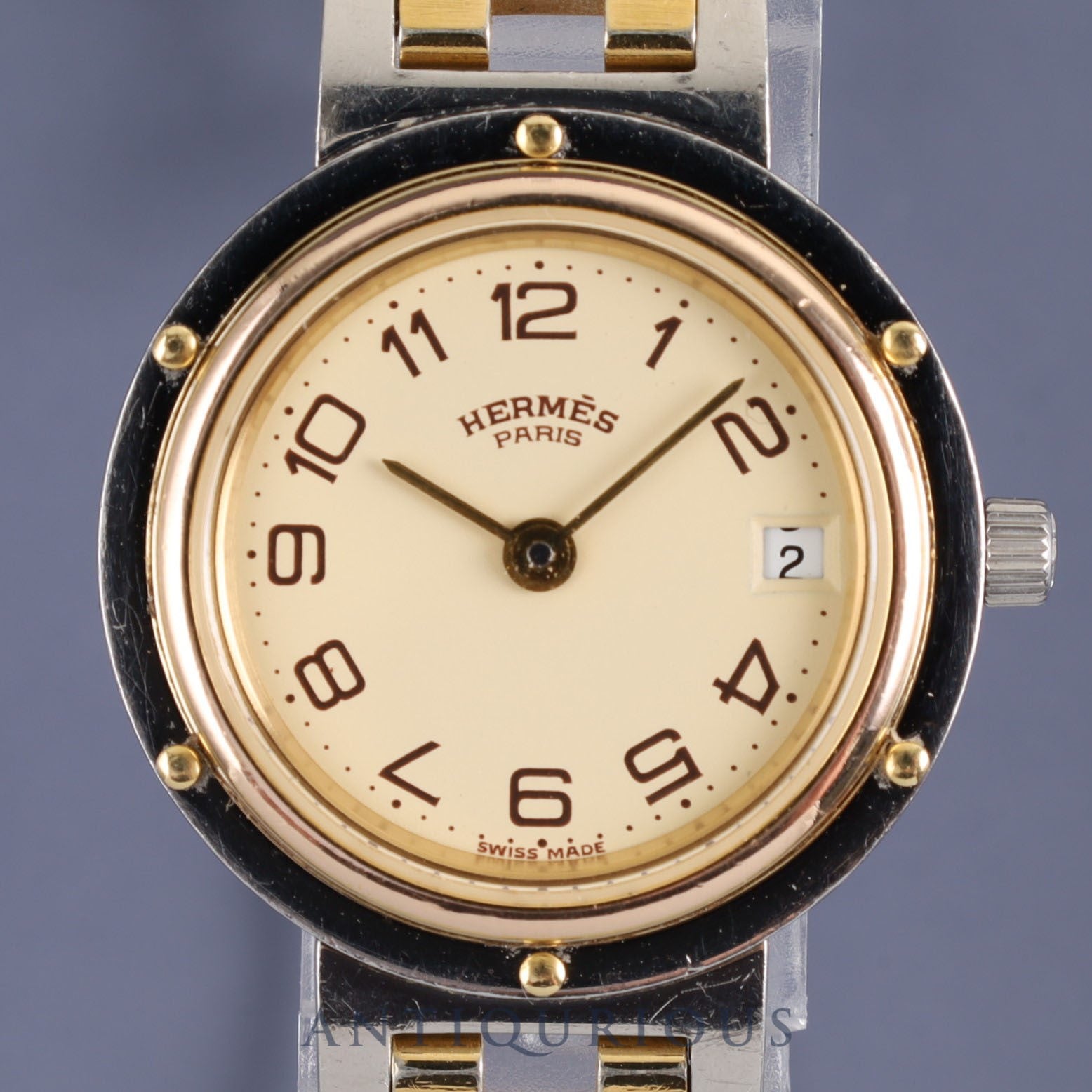 Hermes Clipper 51.03 CL4.210 Quartz SS Ivory Dial Box Overhauled