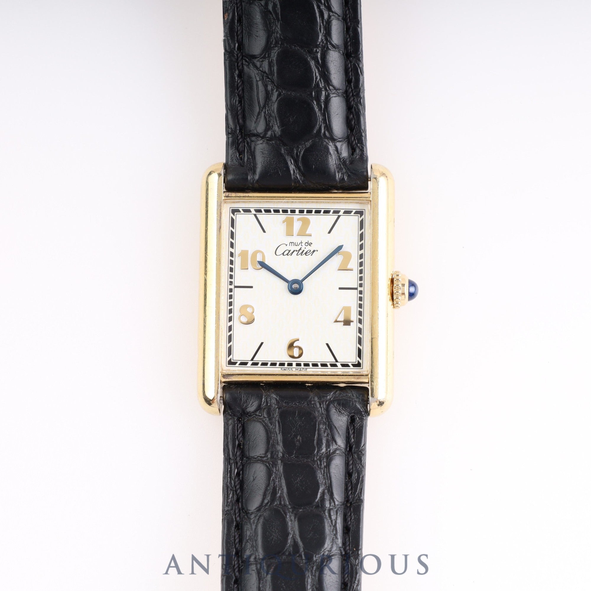 CARTIER Must Tank LM QZ590005 SV925 Leather Genuine D-buckle Arabic dial Box Cartier boutique complete service