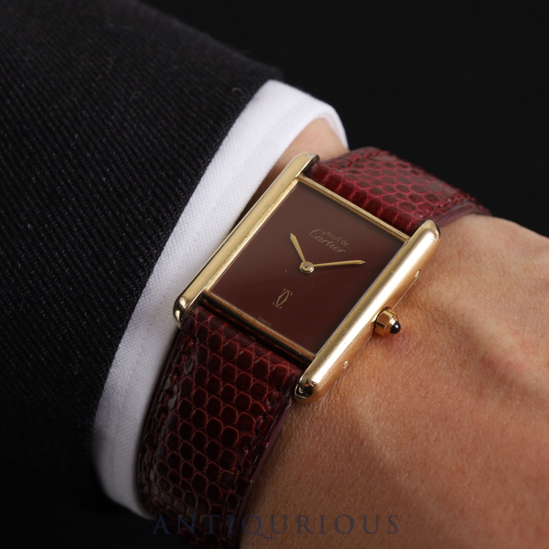 Cartier Must Tank LM 681006 Quartz Cal.81 SV925 Genuine leather strap Genuine buckle (GP) Bordeaux dial Box Booklet Overhauled