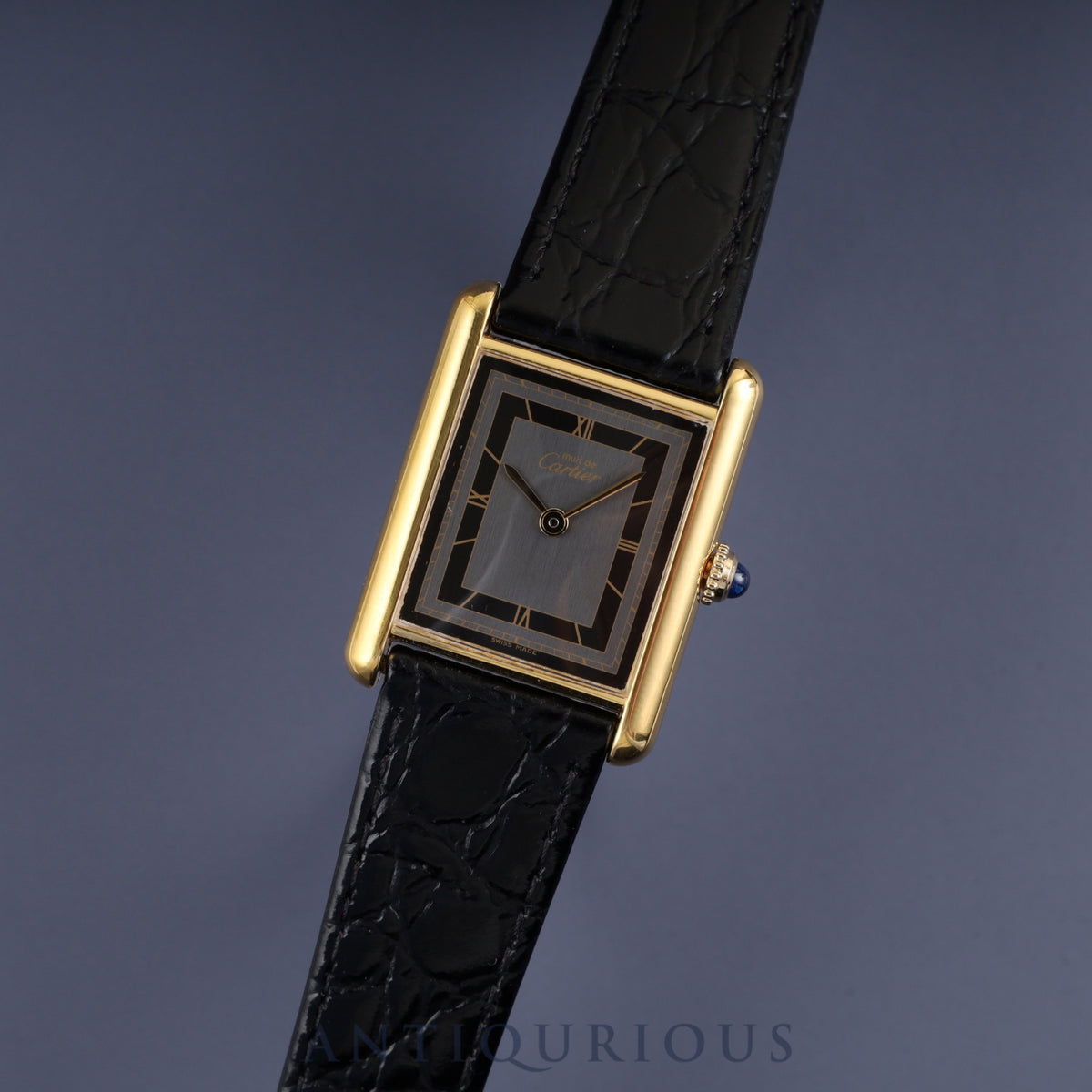 Cartier Must Tank LM 6 81006, Quartz Movement, SV925 Leather, Genuine Buckle (GP), Gray Roman Dial (SWISS MADE Marking), Circa 1982-1995, Completely Serviced at a Cartier Boutique, Newly Polished