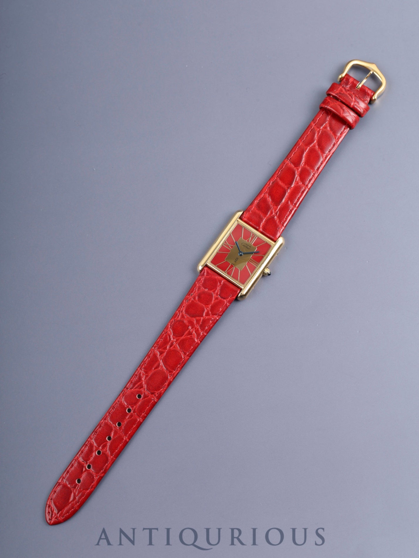 カルティエ マストタンク LM 6 81006 クォーツ Cal.81 SV925 革 純正ピンバックル（GP）ガーネットクロワゾネ文字盤（SWISS表記）箱 タグ オーバーホール済み