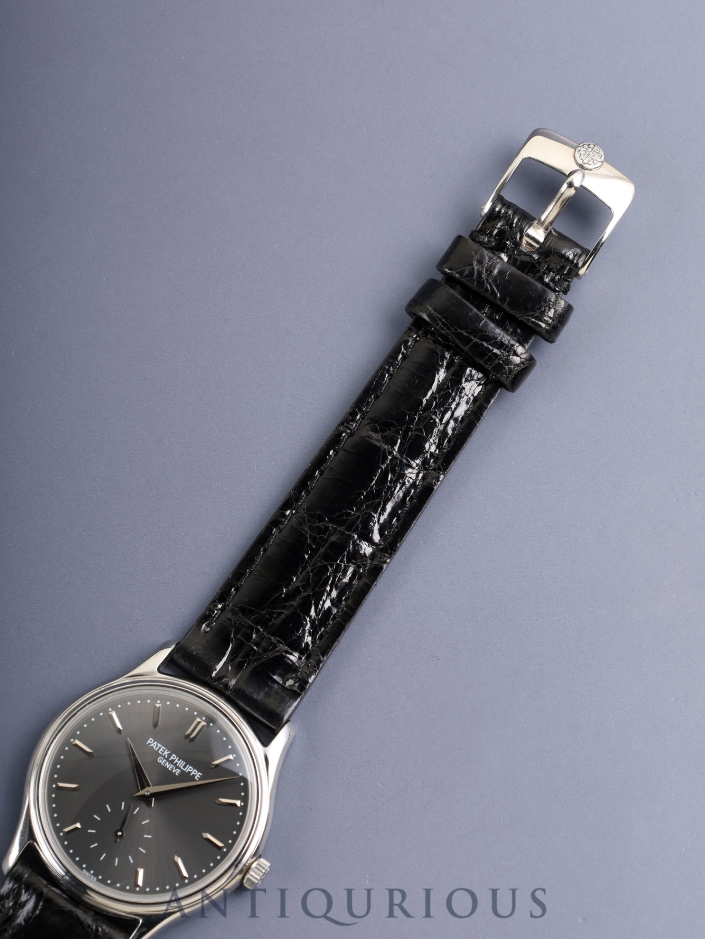 パテック・フィリップ カラトラバ 3923A 手巻き Cal.215 SS 革 純正ピンバックル（SS）グレー文字盤 1987年 修理明細 パテックフィリップにて修理済み