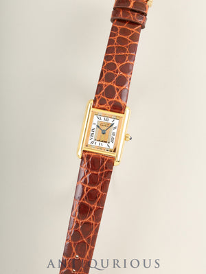 Cartier Must Tank SM 3 66001 Quartz Cal.66 SV925 Leather Original pin buckle (GP) Front Trinity Dial (SWISS marking) Overhauled Polished