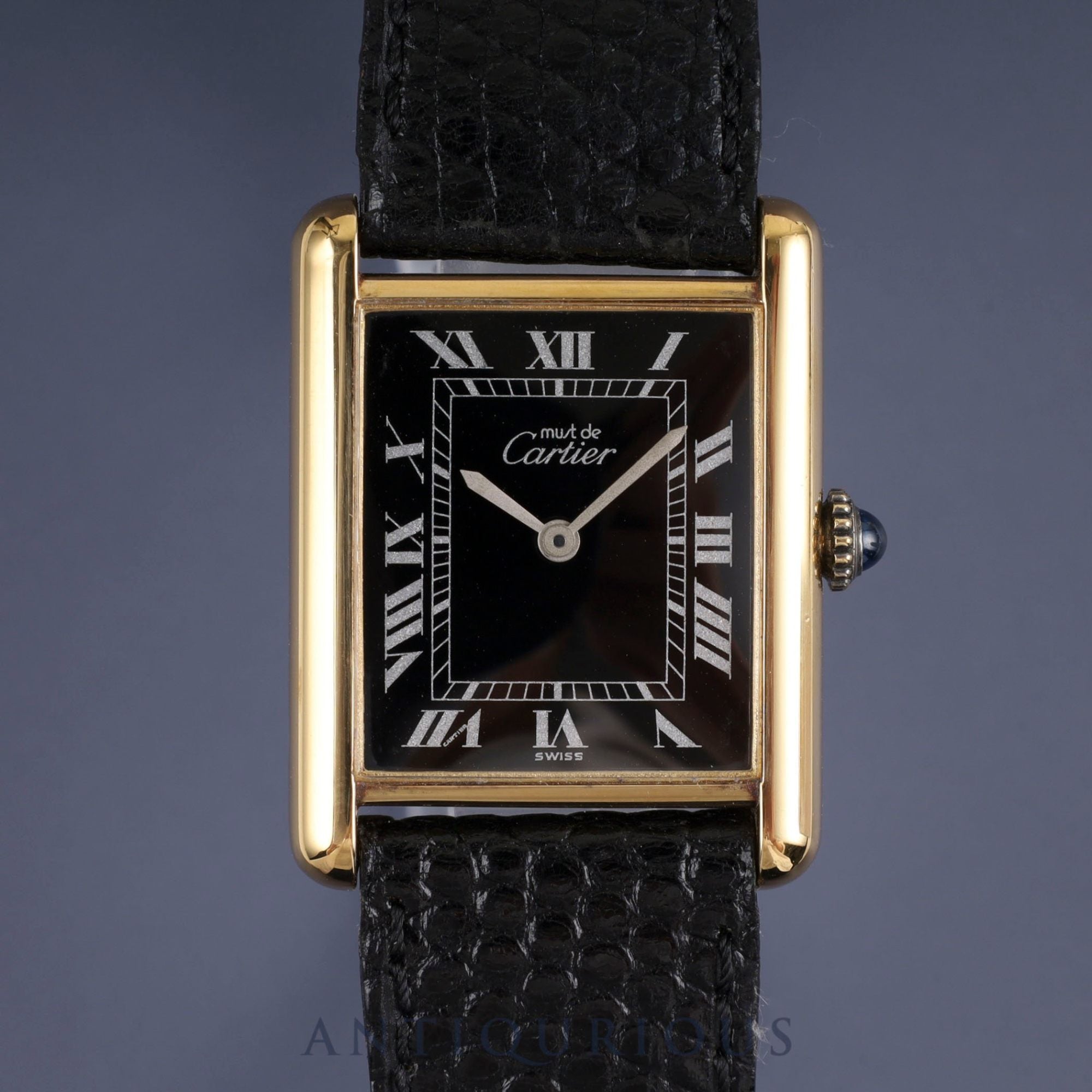 Cartier Must Tank LM Manual winding Cal.78-1 SV925 Genuine leather strap Genuine buckle Black Roman dial Warranty (1978) Overhauled
