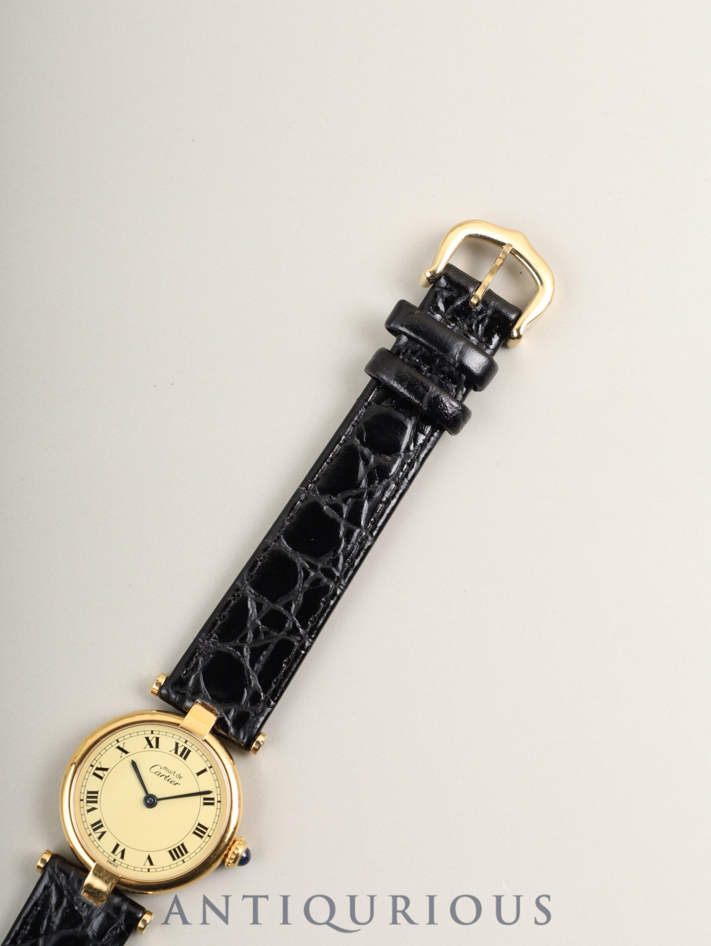 カルティエ マスト ヴァンドーム VLC SM 590004 クォーツ Cal.90 SV925 革 純正ピンバックル（GP）アイボリーローマン文字盤 箱 タグ 冊子 保証書（1991年）オーバーホール済み