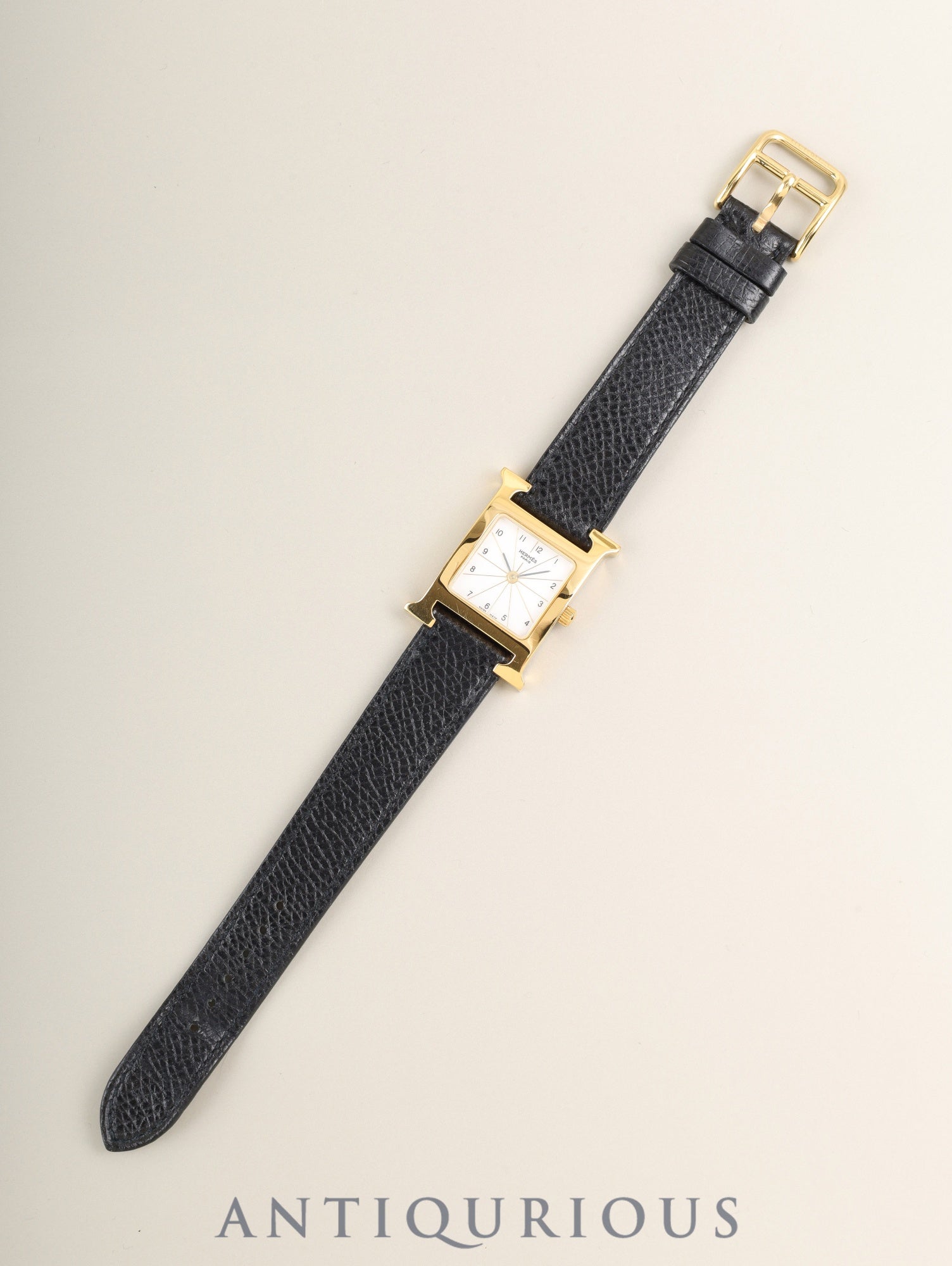 エルメス Hウォッチ HH1.201 クォーツ Cal.100.106 SS 純正革ベルト（□F刻印：2002年）純正ピンバックル（SS）ホワイト文字盤アラビア（SWISS MADE表記）箱 冊子 保証書（2003年）オーバーホール済み