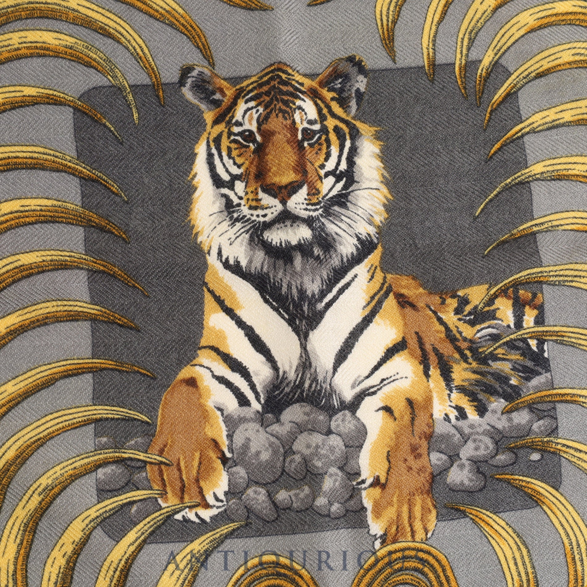 Hermes scarf Carre 45 King of the Tiger Grey CASHMERE 65% SILK 35%