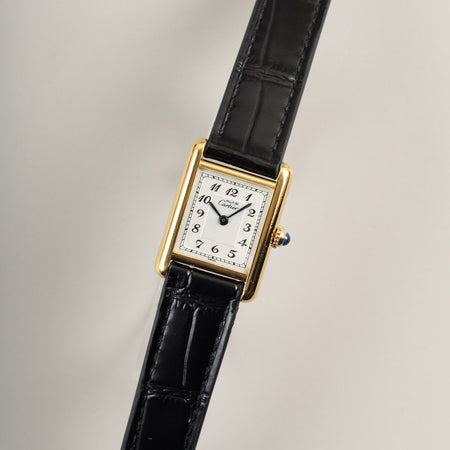 カルティエ マストタンク SM 5057001 クォーツ Cal.057 SV925 革 純正尾錠（GP） アラビア文字盤 オーバーホール済み