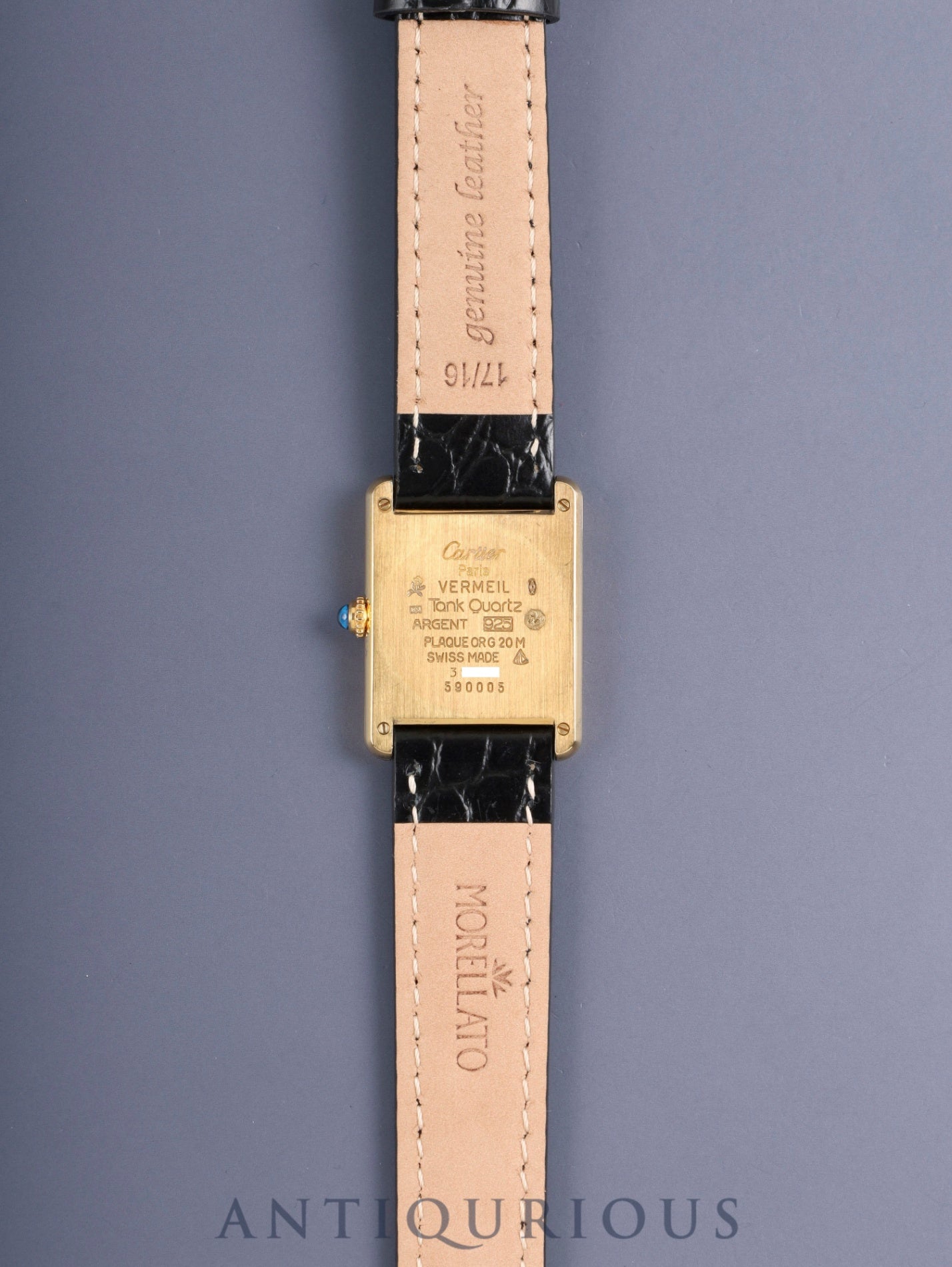 カルティエ マストタンク LM 590005 クォーツ Cal.90 SV925 革 純正ピンバックル（GP）ストレートローマン文字盤（SWISS表記） 箱 冊子 保証書（1989年）オーバーホール済み