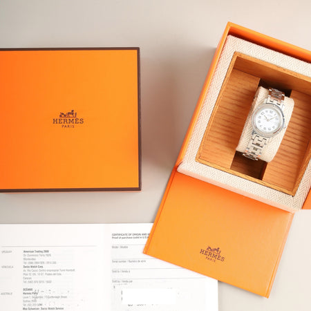 エルメス クリッパー CL4.210 クォーツ SS SS ホワイト文字盤 箱 冊子 保証書（1999年）オーバホール済み