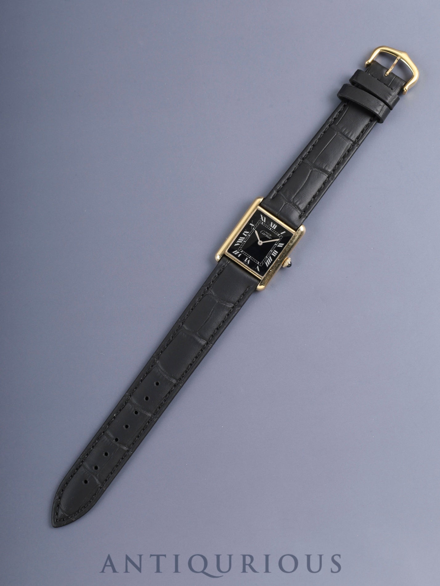 CARTIER カルティエ MUST TANK LM マストタンク LM 6 手巻き Cal.78-1 SV925 革 純正ピンバックル（GP）ブラックローマン文字盤（SWISS表記 ）1976年頃～1980年代初期頃 オーバーホール済み