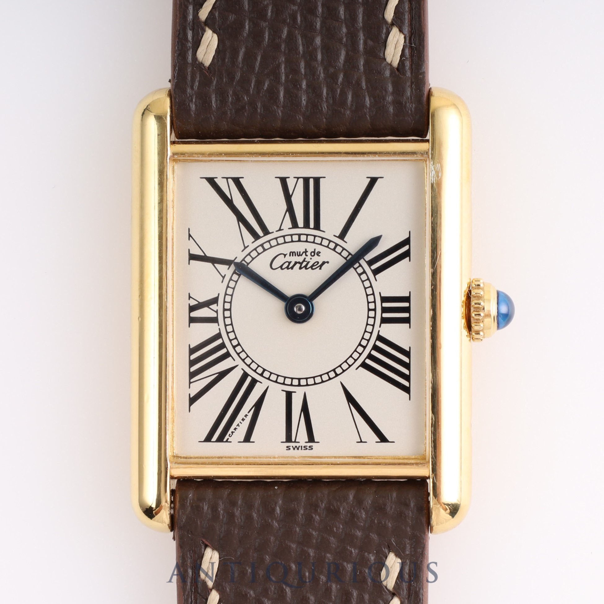 CARTIER Must Tank LM QZ 590005 SV925 Leather Opalan Dial