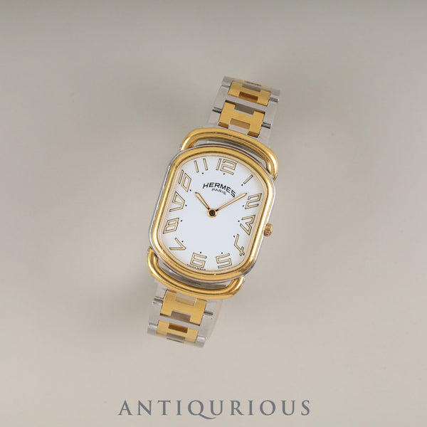 Hermes Rally 76.03 Quartz Cal.256.041 SS/GP SS/GP White Dial Box Warranty Booklet Tag Overhauled
