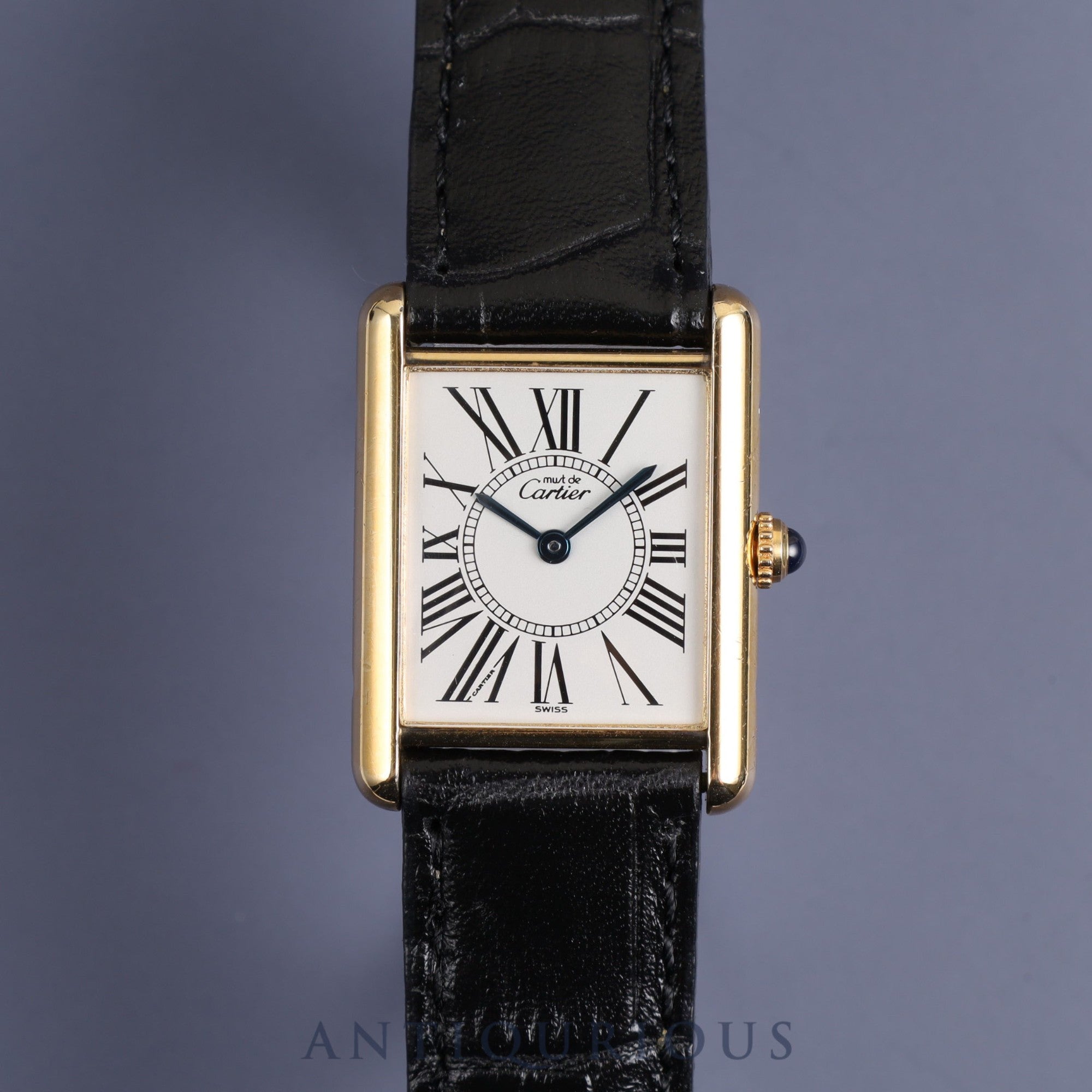 Cartier Must Tank LM 590005 Quartz Cal.90 SV925 Leather Genuine D Buckle (GP) Opalan Dial Overhauled